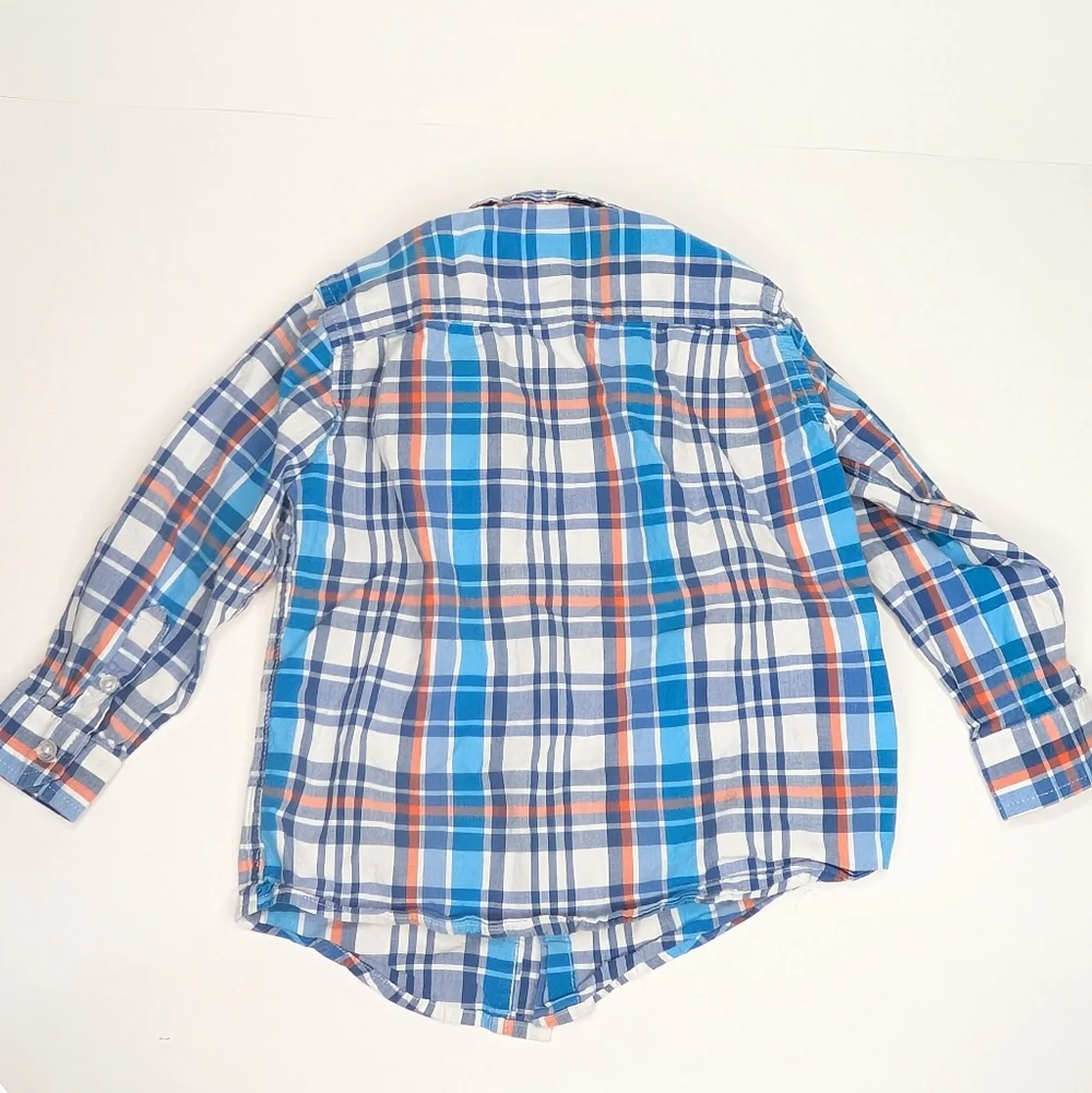 Children’s Place Boys Plaid Button-Up Shirt – Blue Orange‎ Check – Size 3T
